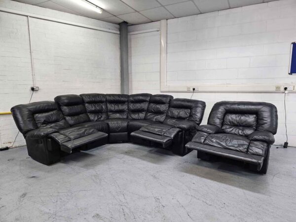 Black Leather Recliner Corner Sofa and Chair - Image 6