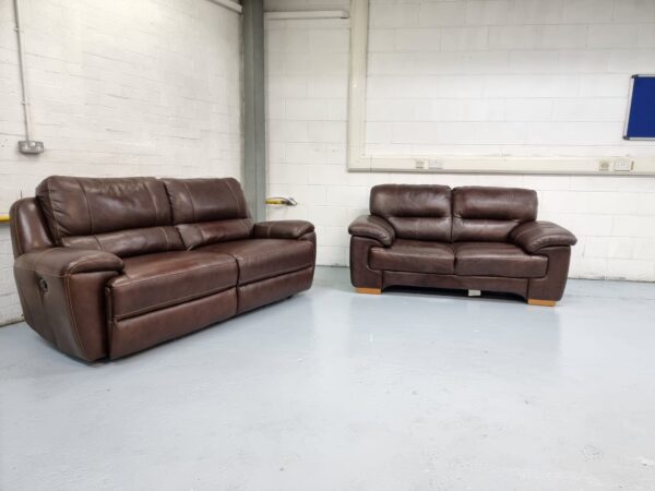 Oak Furniture Land 3 Seater and 2 Seater Leather Recliner Sofas - Image 5
