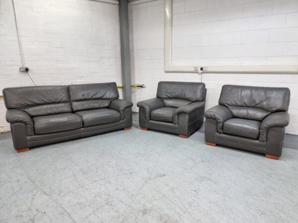 Harveys 3 Piece Suite Grey Leather Sofa and Chairs