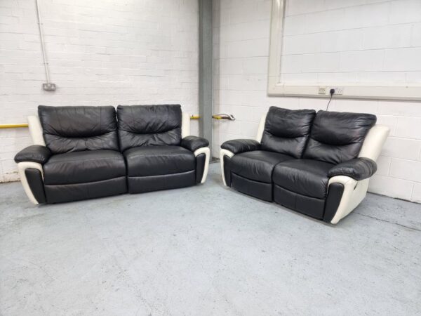 Scs 3 and 2 Seater Black & White Leather Recliner Sofas - Image 3