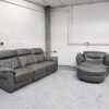 Dfs 3 Seater and Cuddle Chair Grey Leather Recliner - Image 8