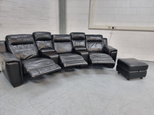 Dfs Black Curved Cinema Recliner Sofa and Footstool - Image 3