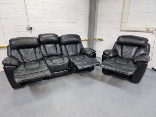 Dfs Black Full Leather 3 and 1 Seater Sofa and Chair - Image 5