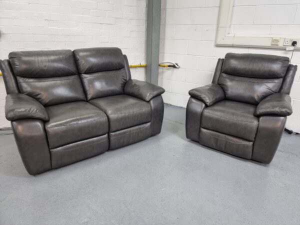 Scs Grey 2 and 1 Seater Leather Recliner Sofa and Chair