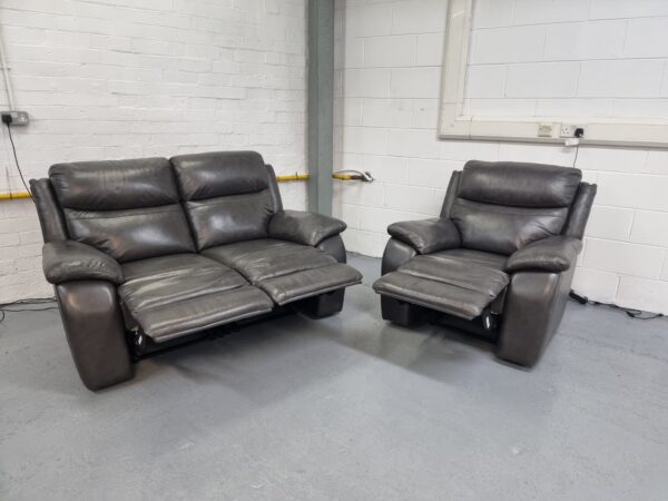 Scs Grey 2 and 1 Seater Leather Recliner Sofa and Chair - Image 2
