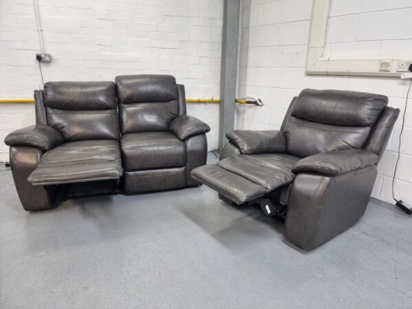 Scs Grey 2 and 1 Seater Leather Recliner Sofa and Chair - Image 3