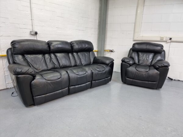 Dfs Black Full Leather 3 and 1 Seater Sofa and Chair - Image 2