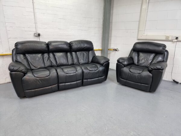 Dfs Black Full Leather 3 and 1 Seater Sofa and Chair