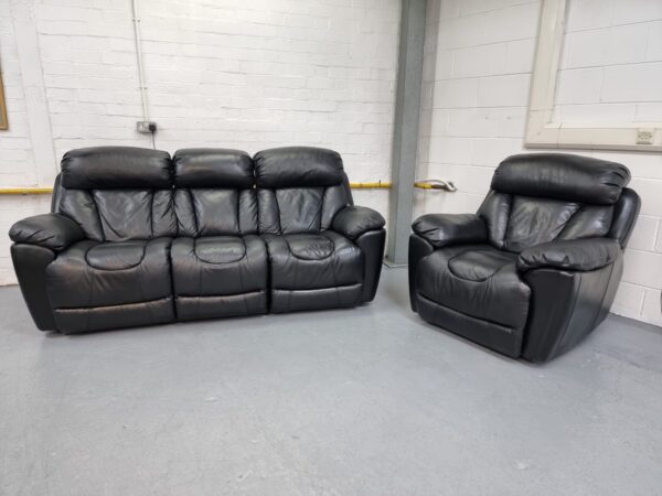 Dfs Black Full Leather 3 and 1 Seater Sofa and Chair - Image 3