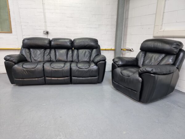 Dfs Black Full Leather 3 and 1 Seater Sofa and Chair - Image 4