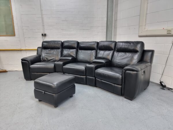 Dfs Black Curved Cinema Recliner Sofa and Footstool - Image 4