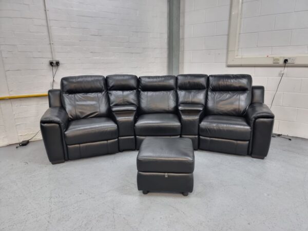 Dfs Black Curved Cinema Recliner Sofa and Footstool