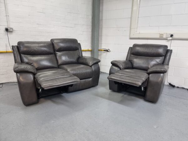 Scs Grey 2 and 1 Seater Leather Recliner Sofa and Chair - Image 4
