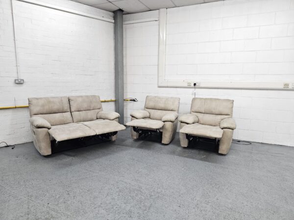 Harvey’s Suede 3 Piece Suite Manual Recliner Sofa and Chairs - Image 5