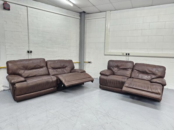 Harvey’s Quality Brown Leather 3 and 2 Seaters Electric Recliner Sofas - Image 6