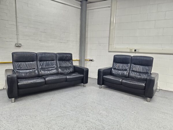 Ekornes Stressless Black Leather 3 and 2 Seater Sofas