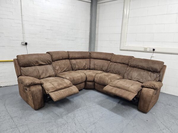 Brown Suede Corner Sofa Electric Recliner with USB - Image 5