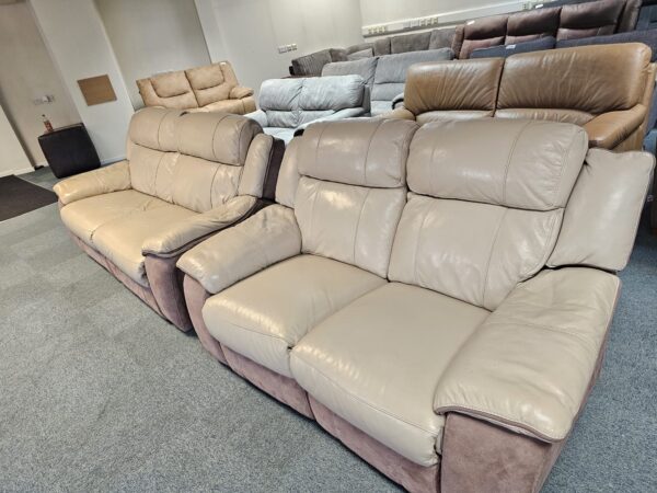 Cream Leather and Suede 3 and 2 Seaters Electric Recliner Sofas with USB - Image 5