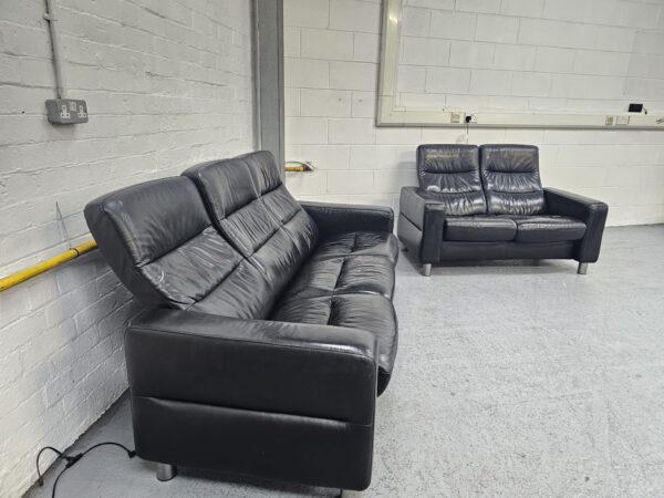 Ekornes Stressless Black Leather 3 and 2 Seater Sofas - Image 2