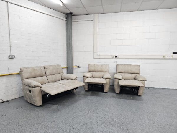 Harvey’s Suede 3 Piece Suite Manual Recliner Sofa and Chairs - Image 4