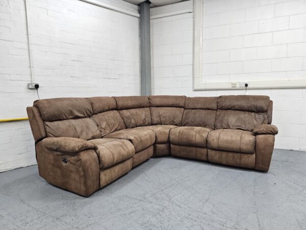 Brown Suede Corner Sofa Electric Recliner with USB - Image 3