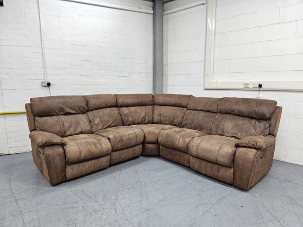 Brown Suede Corner Sofa Electric Recliner with USB