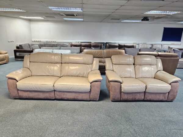 Cream Leather and Suede 3 and 2 Seaters Electric Recliner Sofas with USB