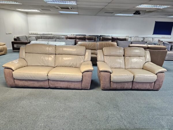 Cream Leather and Suede 3 and 2 Seaters Electric Recliner Sofas with USB - Image 2