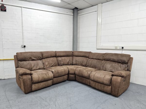 Brown Suede Corner Sofa Electric Recliner with USB - Image 2