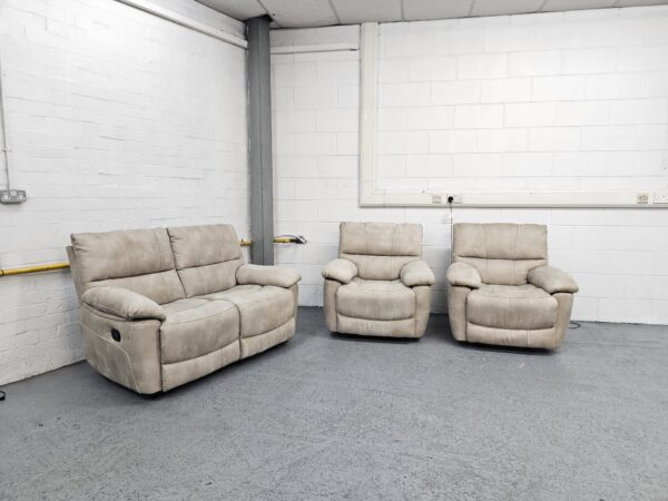Harvey’s Suede 3 Piece Suite Manual Recliner Sofa and Chairs - Image 3