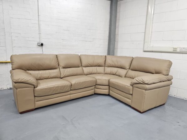 Cousins Beige Leather Corner Sofa - Image 3