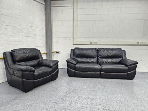 DFS Black Leather 3 and 1 Seater Recliner Sofa Chair Set - Image 2