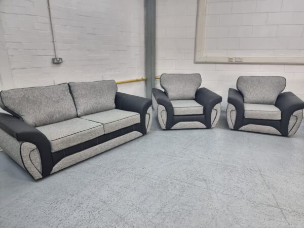 SCS Grey and Black Trim Fabric 3 Piece Suite Sofa and Chairs - Image 4