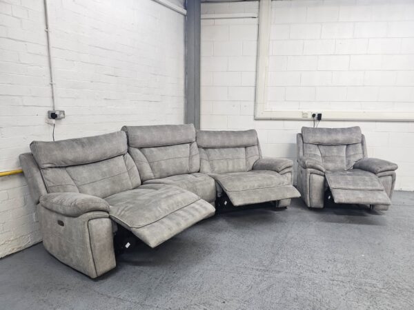 Scs Endurance Grey Suede Curved 3 Seater and Chair Electric Recliner with USB - Image 8