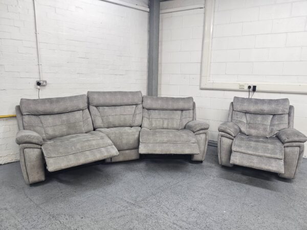 Scs Endurance Grey Suede Curved 3 Seater and Chair Electric Recliner with USB - Image 10