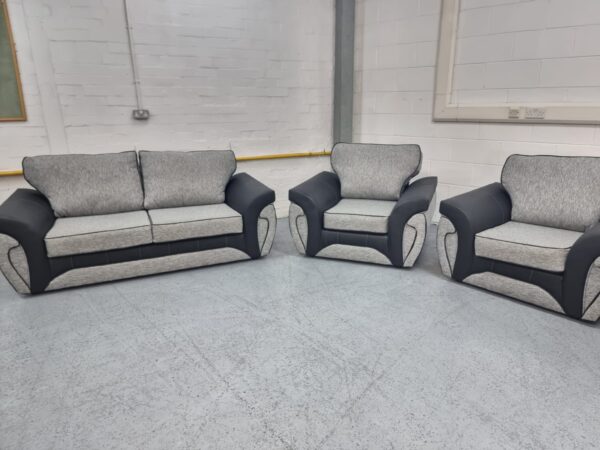 SCS Grey and Black Trim Fabric 3 Piece Suite Sofa and Chairs - Image 2