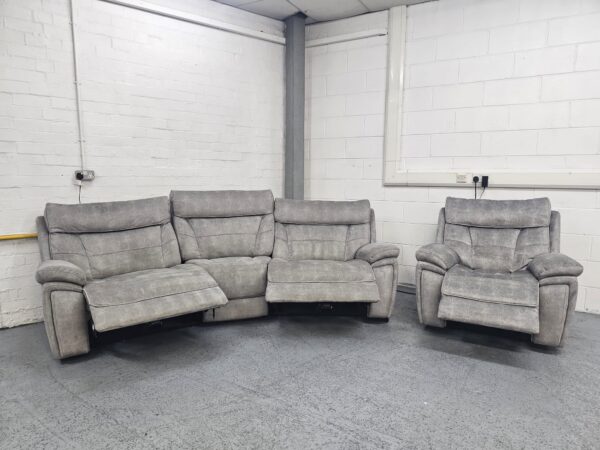 Scs Endurance Grey Suede Curved 3 Seater and Chair Electric Recliner with USB - Image 9