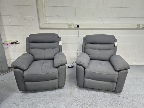 Dunelm Grey Suede 3 Piece Suite Manual Recliner Sofa and Chairs - Image 7