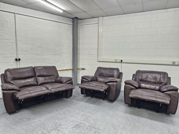Dfs Brown Leather 3 Piece Suite Manual Recliner and Rocking Chairs - Image 5