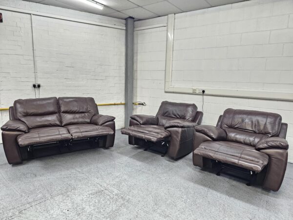 Dfs Brown Leather 3 Piece Suite Manual Recliner and Rocking Chairs - Image 4