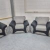 SCS Grey and Black Trim Fabric 3 Piece Suite Sofa and Chairs - Image 6