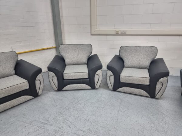 SCS Grey and Black Trim Fabric 3 Piece Suite Sofa and Chairs - Image 6