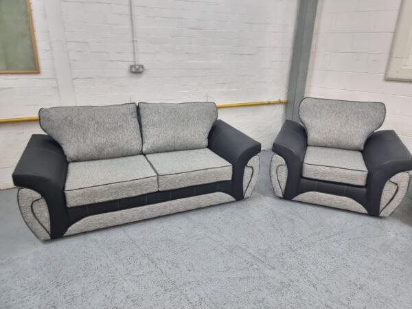 SCS Grey and Black Trim Fabric 3 Piece Suite Sofa and Chairs - Image 5