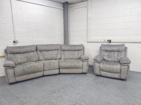 Scs Endurance Grey Suede Curved 3 Seater and Chair Electric Recliner with USB - Image 2