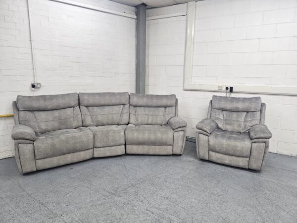 Scs Endurance Grey Suede Curved 3 Seater and Chair Electric Recliner with USB - Image 7