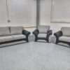SCS Grey and Black Trim Fabric 3 Piece Suite Sofa and Chairs
