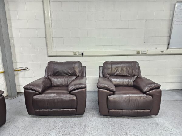 Dfs Brown Leather 3 Piece Suite Manual Recliner and Rocking Chairs - Image 6