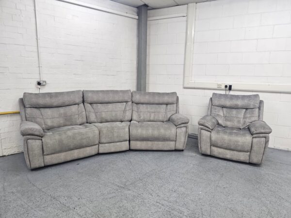 Scs Endurance Grey Suede Curved 3 Seater and Chair Electric Recliner with USB - Image 3
