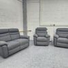 Dunelm Grey Suede 3 Piece Suite Manual Recliner Sofa and Chairs - Image 2