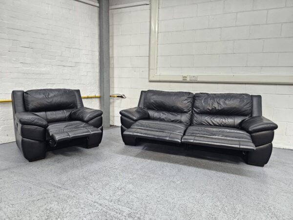 DFS Black Leather 3 and 1 Seater Recliner Sofa Chair Set - Image 4